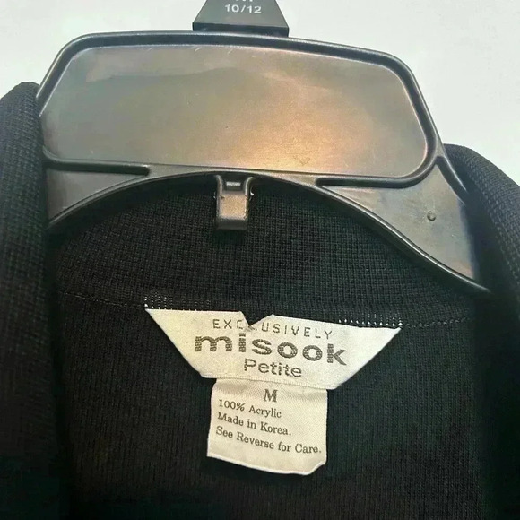Exclusively Misook Open Cardigan Womens Size Petite M Black/Blue -Shoulder Pads - Picture 2 of 4